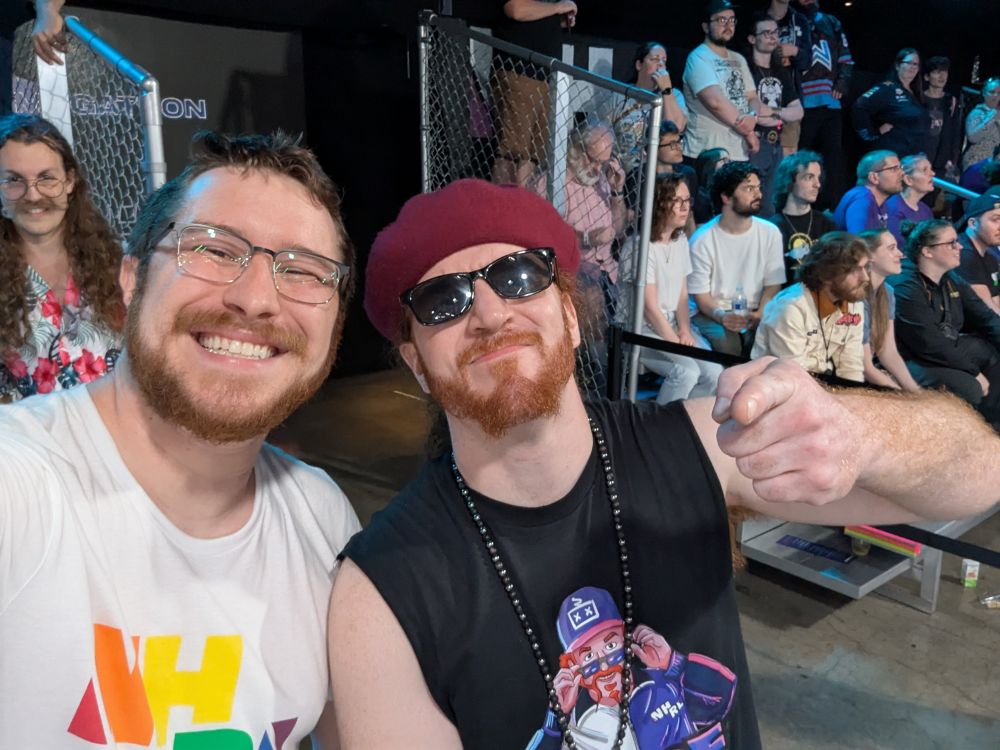 Raimen big cheesin' with "Hype Guy Red" while rocking their ginge-beards at NHRL.