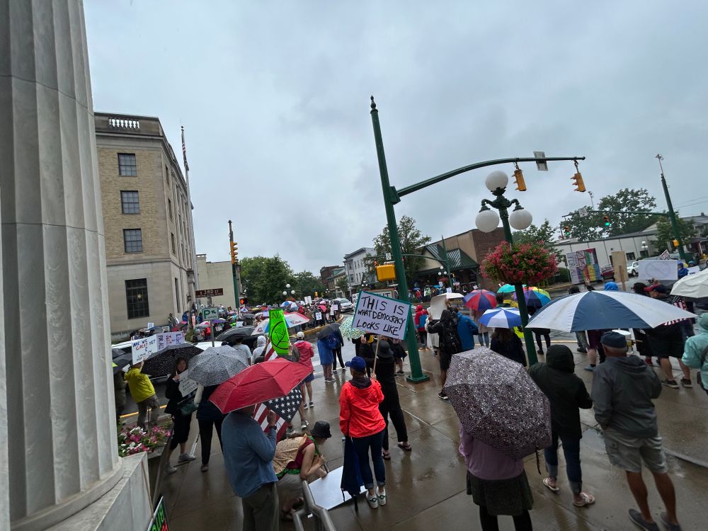 Overflow of protestors onto the other side of the street 