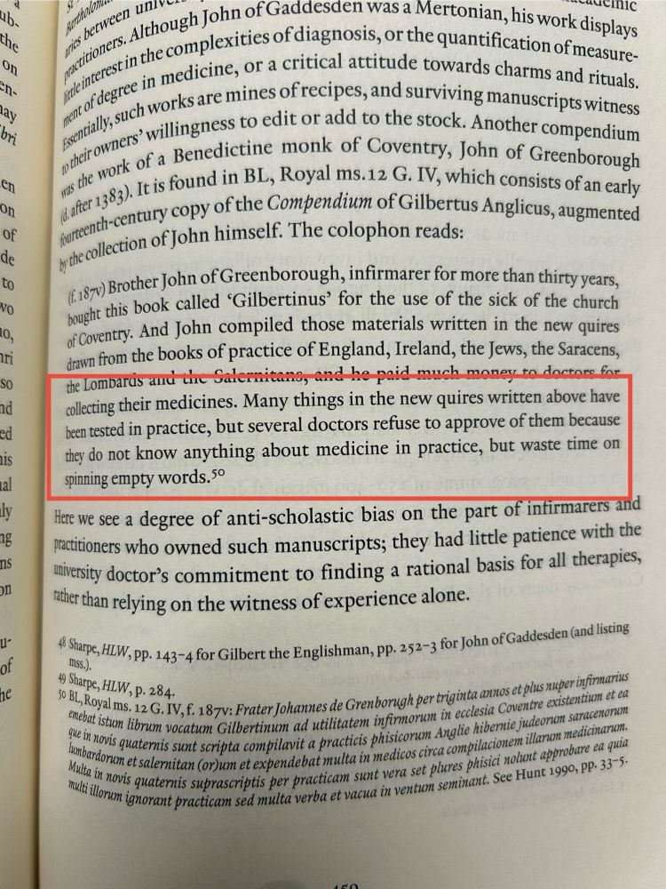 Page from a book with a passage highlighted in a red box. The passage says “many things in the new quotes written above have been tested in practice, but several doctors refuse to approve of them because they do not know anything about medicine in practice, but waste time on spinning empty words”