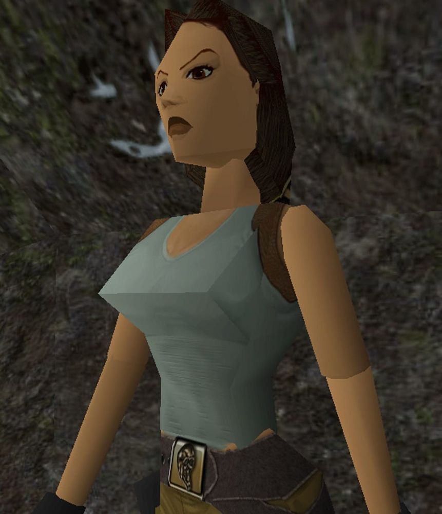 Lara Croft, as she appears in Tomb Raider for the PS1.