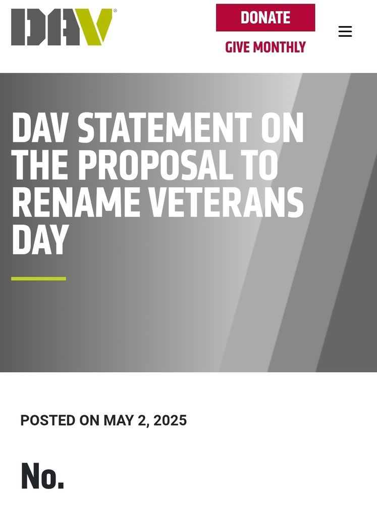 DAV statement on the proposal to rename Veterans Day:

No.