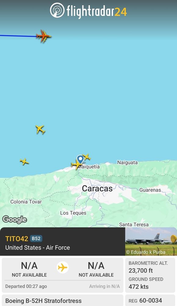 @flightradar24 image showing B-52s off the coast of Venezuela 