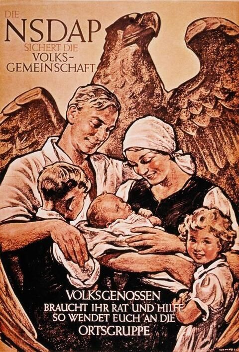 Nazi propaganda: "The Nazi Party secures the national community"

[Painting of a German family]