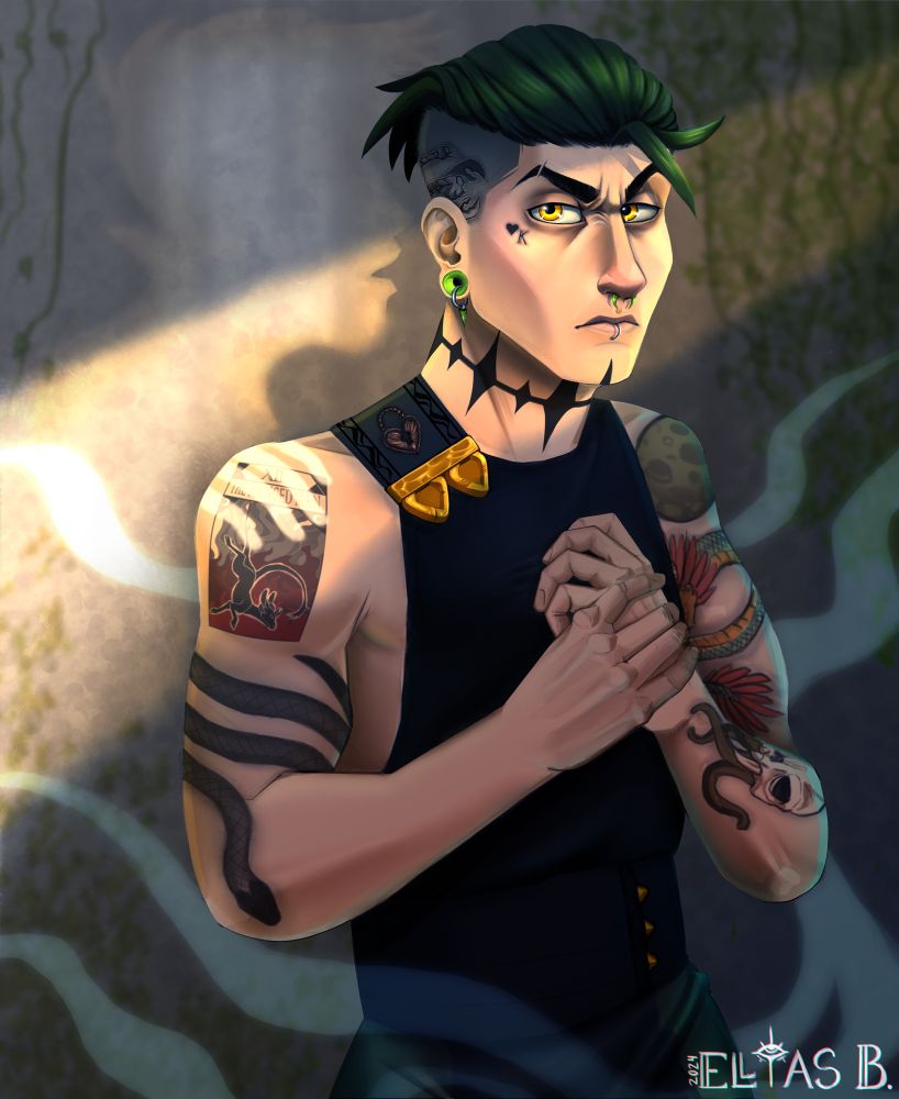 A character painting of Miles Lockhart, in the style of Arcane
