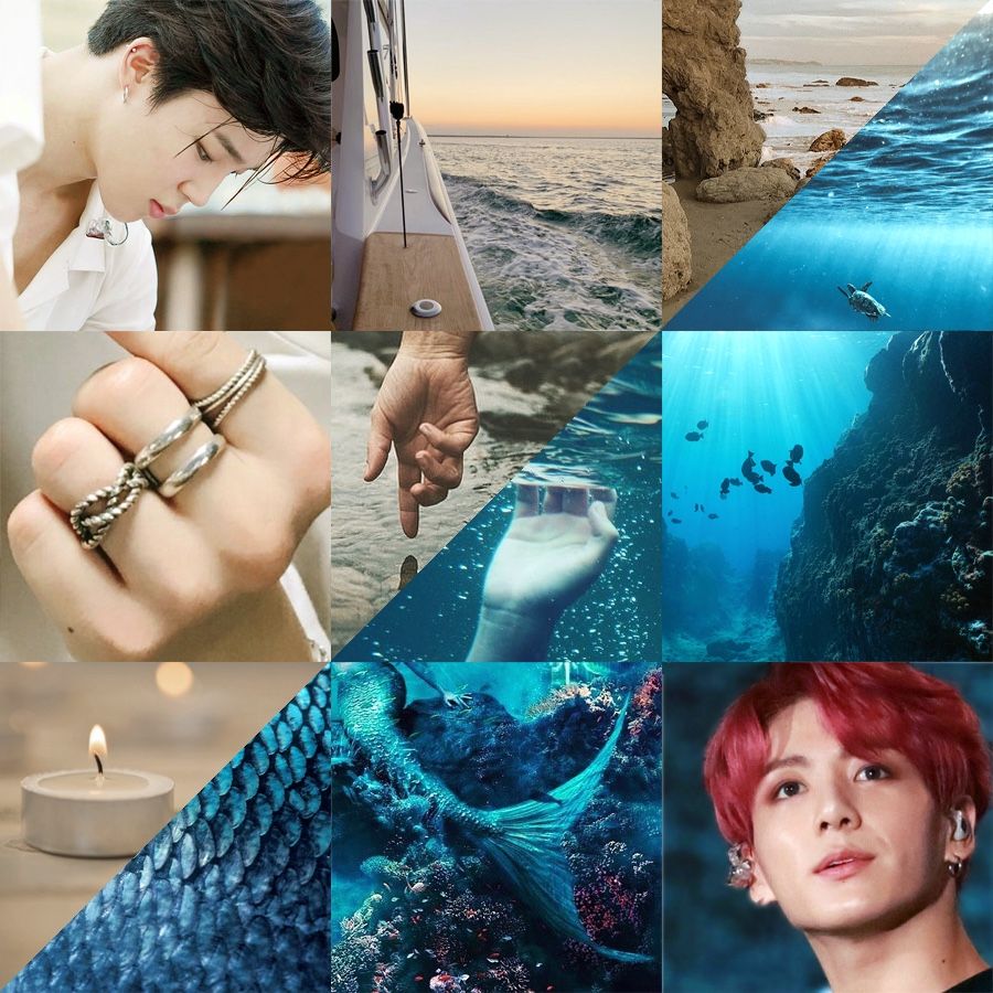 moodboard for ao3 fic “kiss the boy” by jimimspinky featuring sea elements 🖤🤍