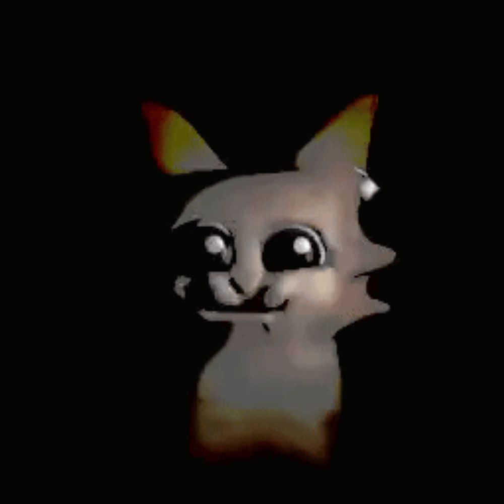 a cartoon cat with big eyes is standing in the dark looking at the camera .