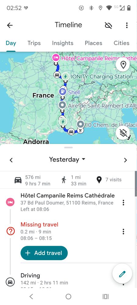 Day 2 Reims to Golfe Juan = 576 miles