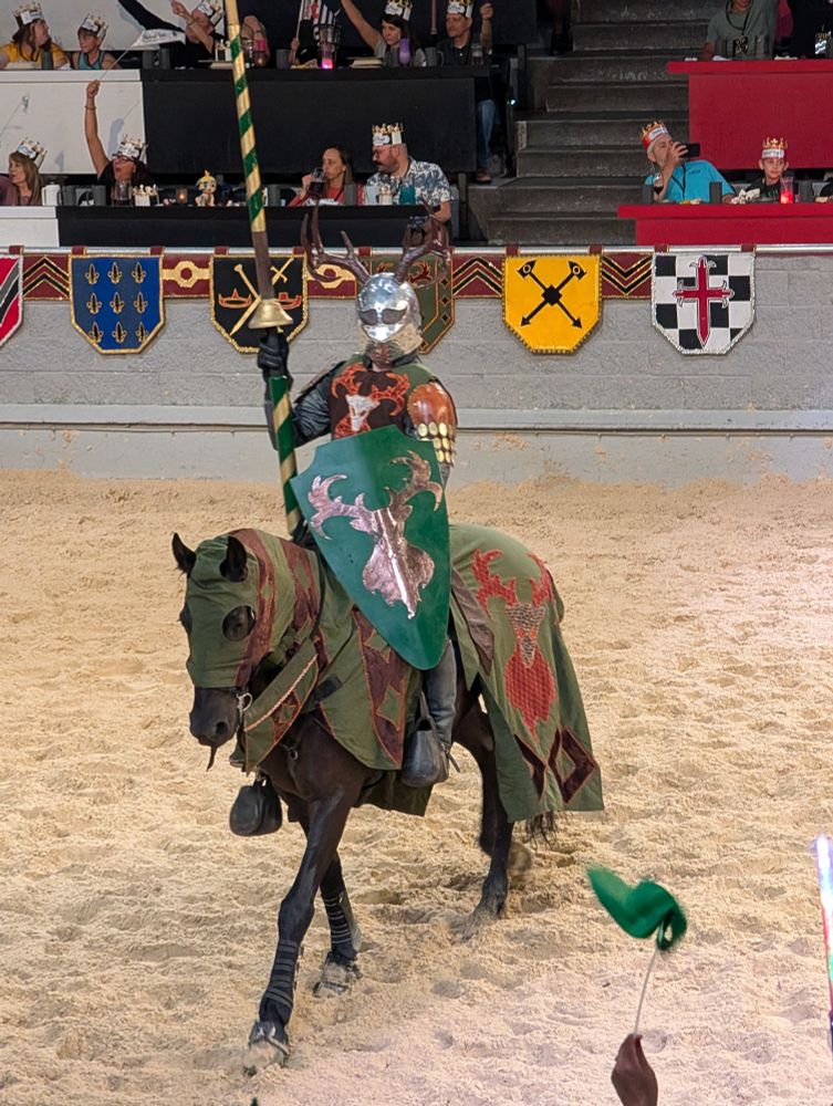 Man dressed as a knight on a horse