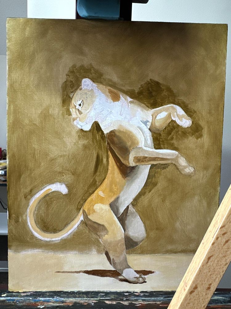 A big cat dancing, oil painting