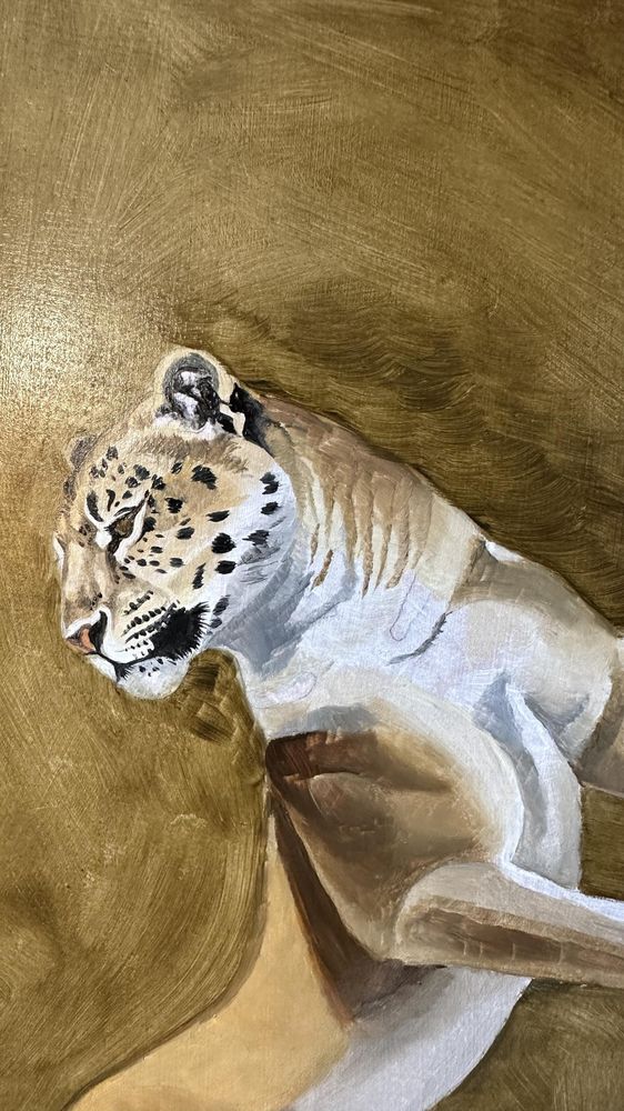 oil painting of a leopard. Work in progess. 