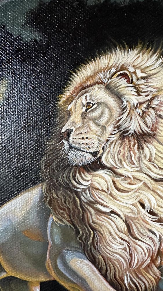 Oil painting of a while lion