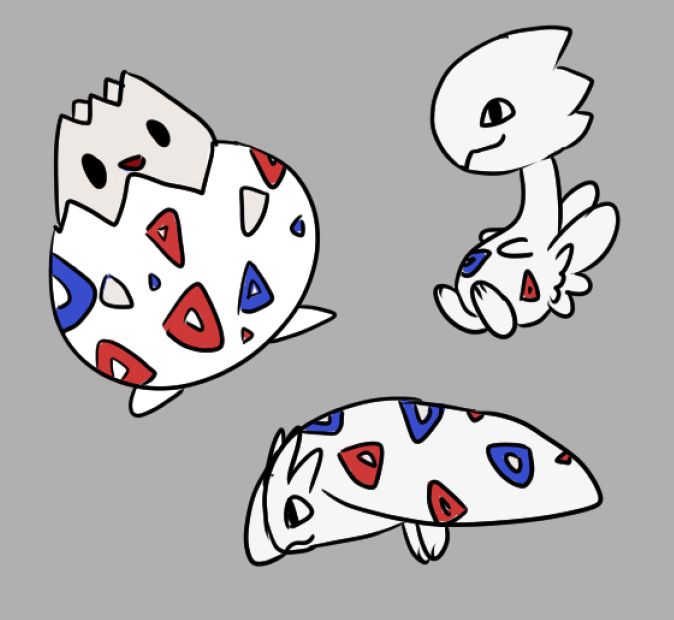 a drawing of togepi, togetic, togekiss