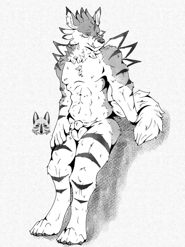 Weregarurumon posing pretty in black in white