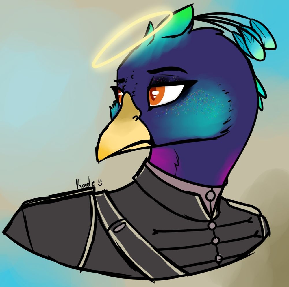 A Himalayan monal bird person with a small halo floating above his head.