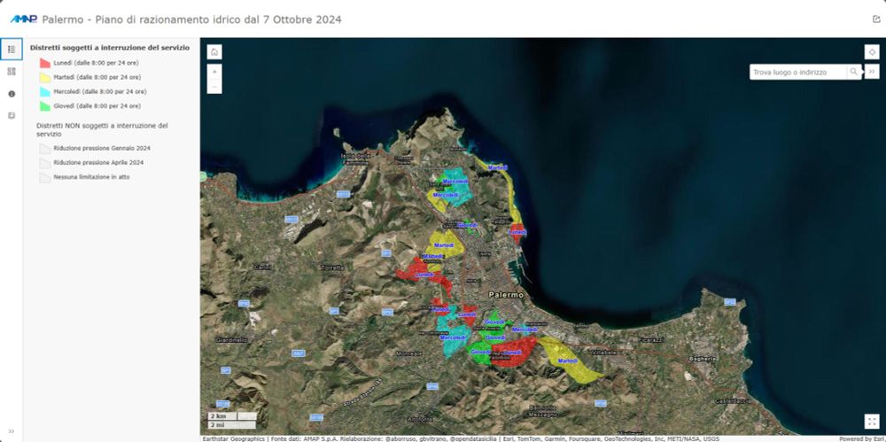 Amap, Palermo - Piano di razionamento idrico dal 7 Ottobre 2024 - Open Data Sicilia