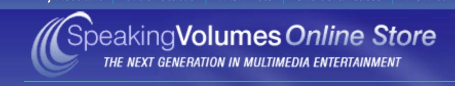 90s style logo for Speaking Volumes Online Store "the next generation in multimedia entertainment"