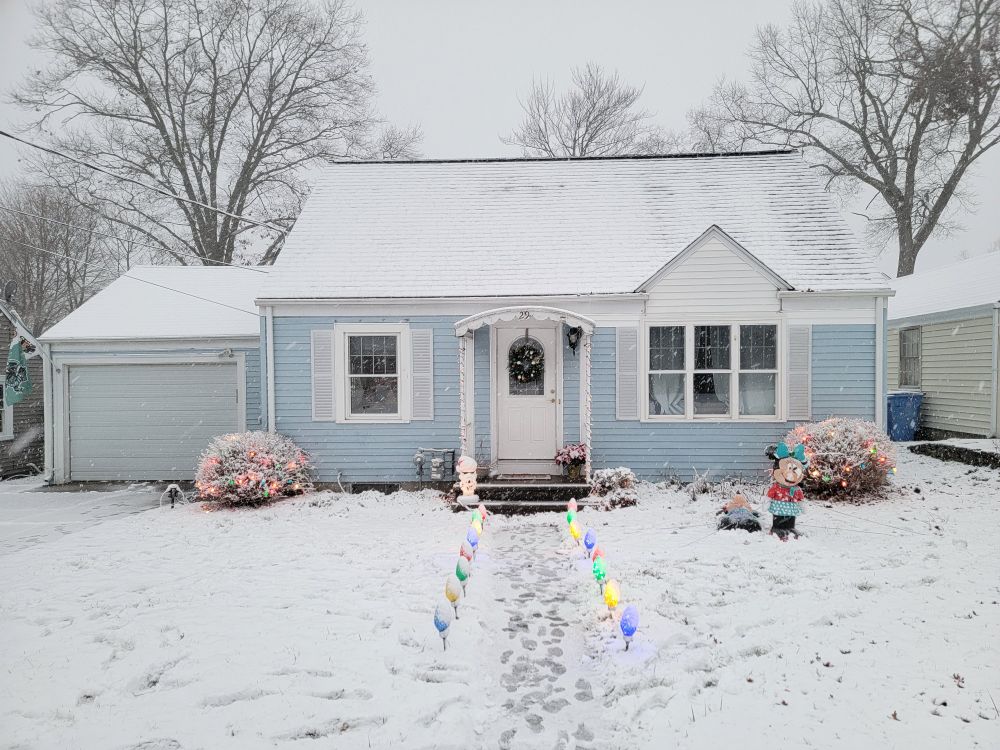 Snow covered house in RI