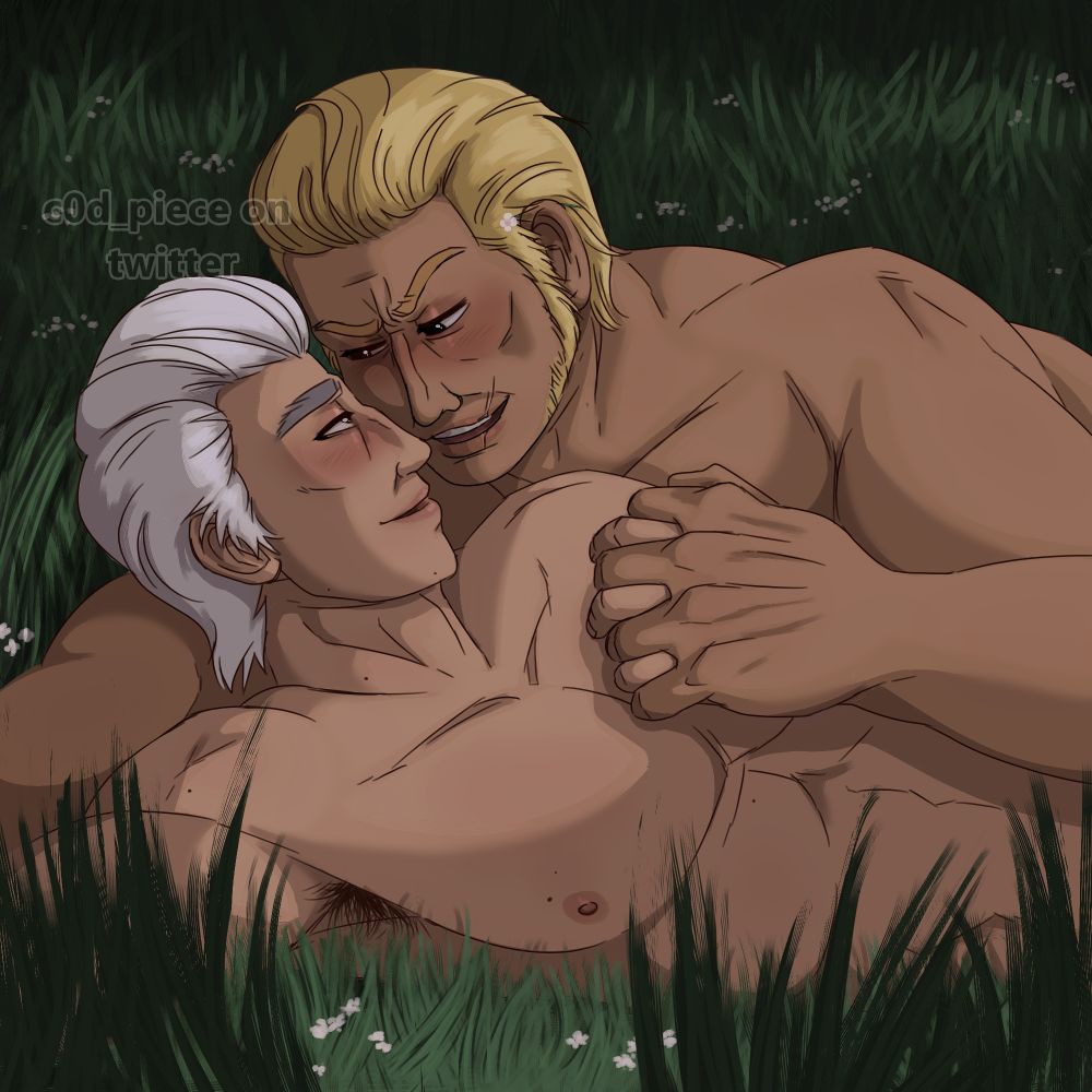 Ryuji and Joongi lay naked in the grass in a loving embrace