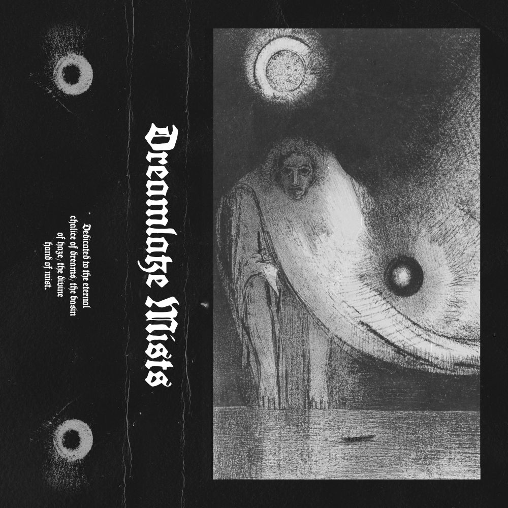 Cover for "Twice Burnt, Thrice Reborn" by Dreamlake Mists, in JCard format with "The Buddha" by Odilong Redon. Lithograph in black on ivory China paper laid down on ivory wove paper

On the first panel, a paragraph says "Dedicated to the eternal chalice of dreams, the basin of haze, the divine hand of mist." 