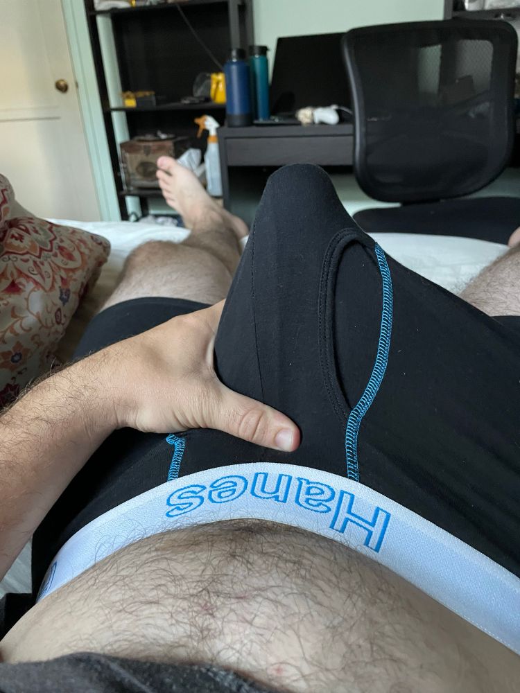 Photo of underwear with a big boner underneath