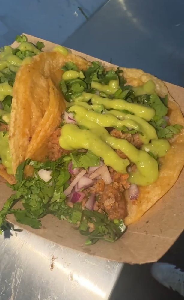 Vegan steak tacos with spicy avocado sauce