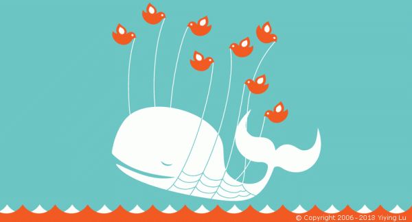The Twitter fail whale: an illustration of a whale being lifted on strings by birds. 