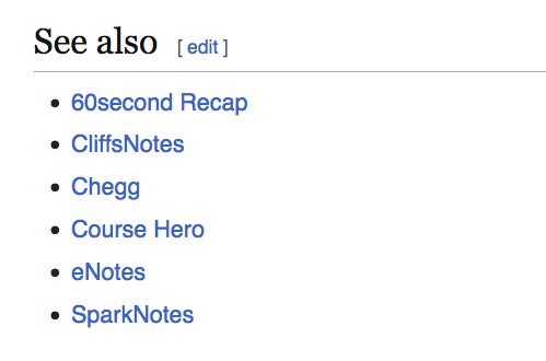 The "See Also" section from Blinkist's Wikipedia page which lists the following:
- 60second Recap
- CliffsNotes
- Chegg
- Course Hero
- eNotes
- SparkNotes