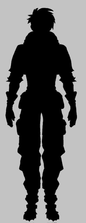 A silhouette rough drawing of potential Pngtuber/Vtuber. Spikey boots that hover on air. Fingerless Gloves. a short hoodie.