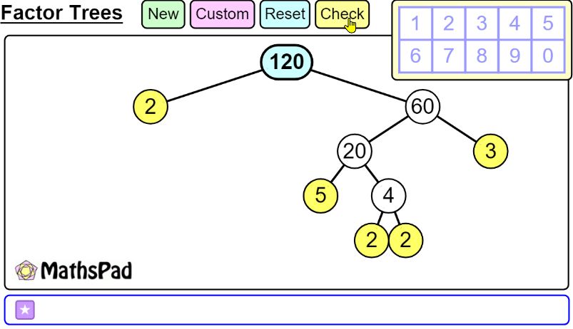 Screenshot of an interactive tool for creating factor trees.