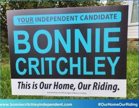 Image show election banner 
Your Independent Candidate
BONNIE CRITCHLEY
This is our home, our riding