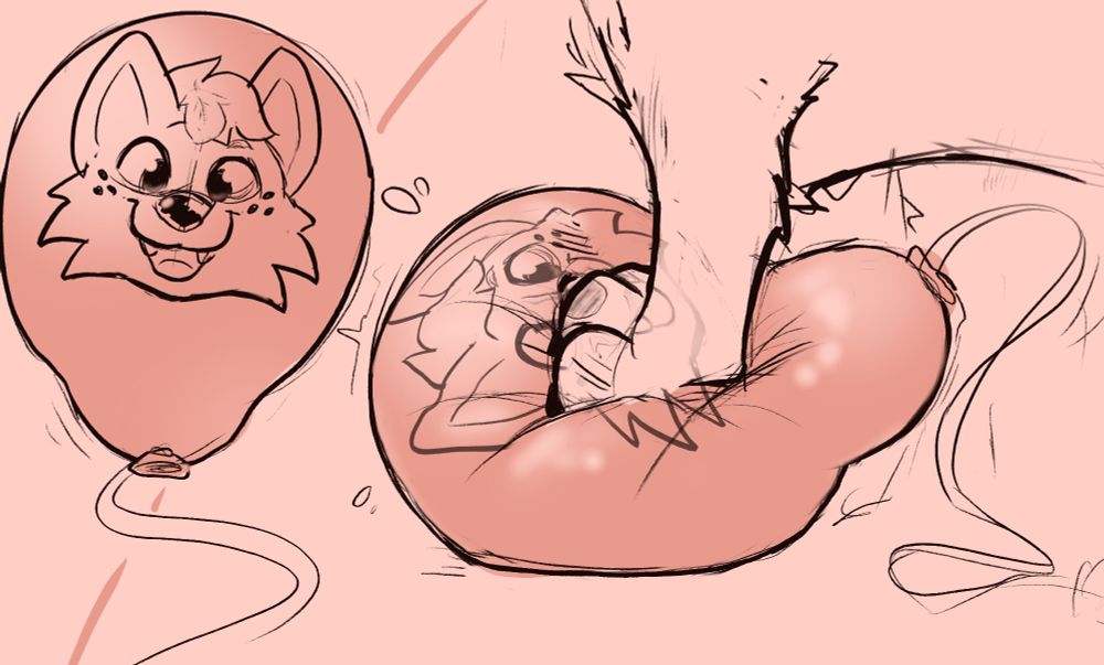 Red balloon with a cute doggy face print getting squished and stepped upon by a big paw