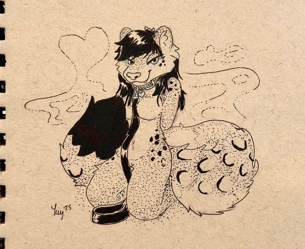 illustration of a snow leopard posing with a leash and collar