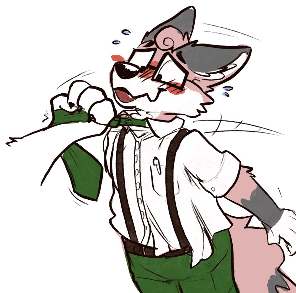 Dorky pink fox getting pulled by his tie