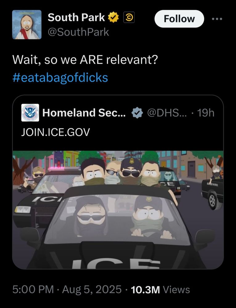 South Park Jesus responds to Homeland Security:

Wait, so we ARE relevant?
