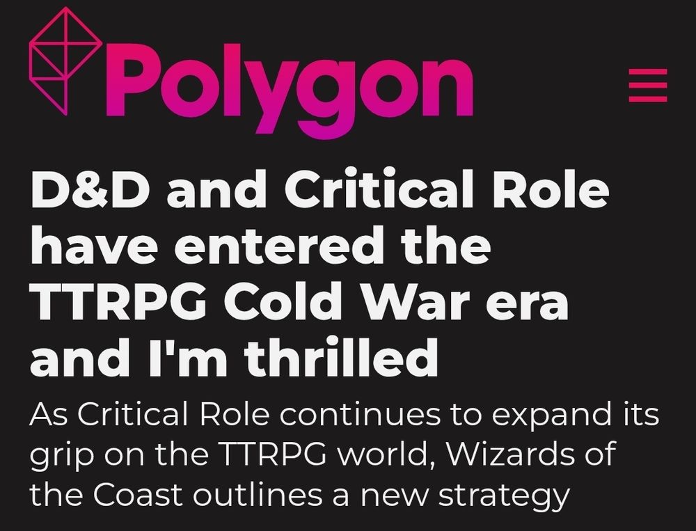 D&D and Critical Role have entered the ttrpg cold war era and I'm thrilled