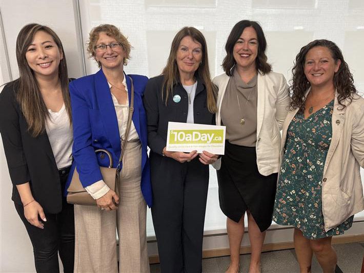 Sussanne along with Katrina Chen, Sheryl Burns, Erin Seely and Sharon Gregson holding a 10aDay.ca postcard
