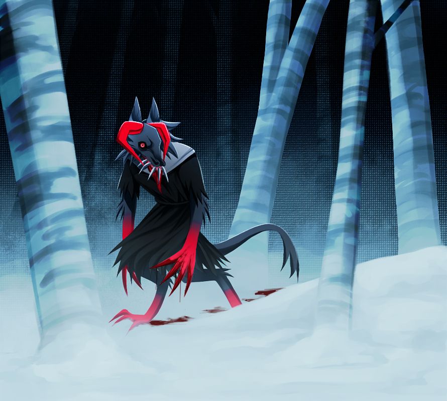 Its the same art piece, but a little bit different. It seems that she found her next prey, out there in the woods. 