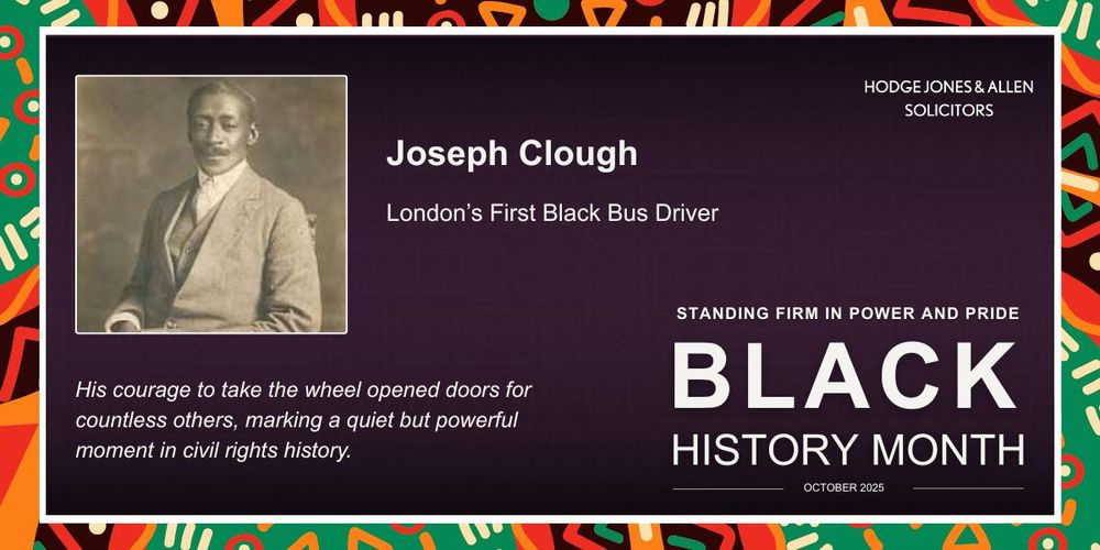 Portrait of Joseph Clough, London's first Black bus driver, dressed in early 20th-century attire, featured in a Black History Month tribute.