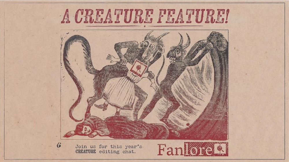 Monotone engraving on paper, creatures pulling fanlore-headed figure into a portal.