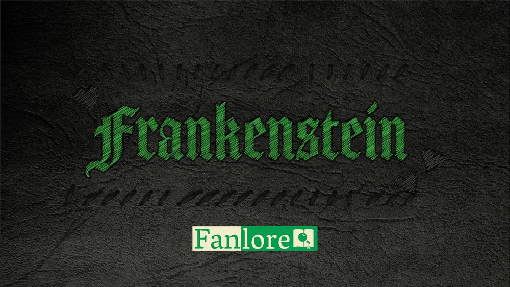 Small black hearts and the word “Frankenstein” embroidered in green on black leather surface.