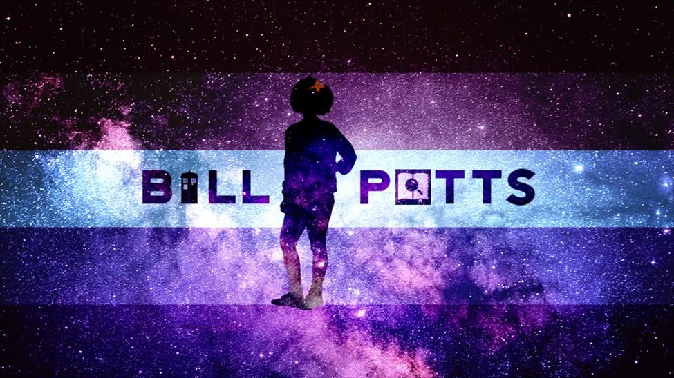 a silhouette of Bill Potts against a starry sky