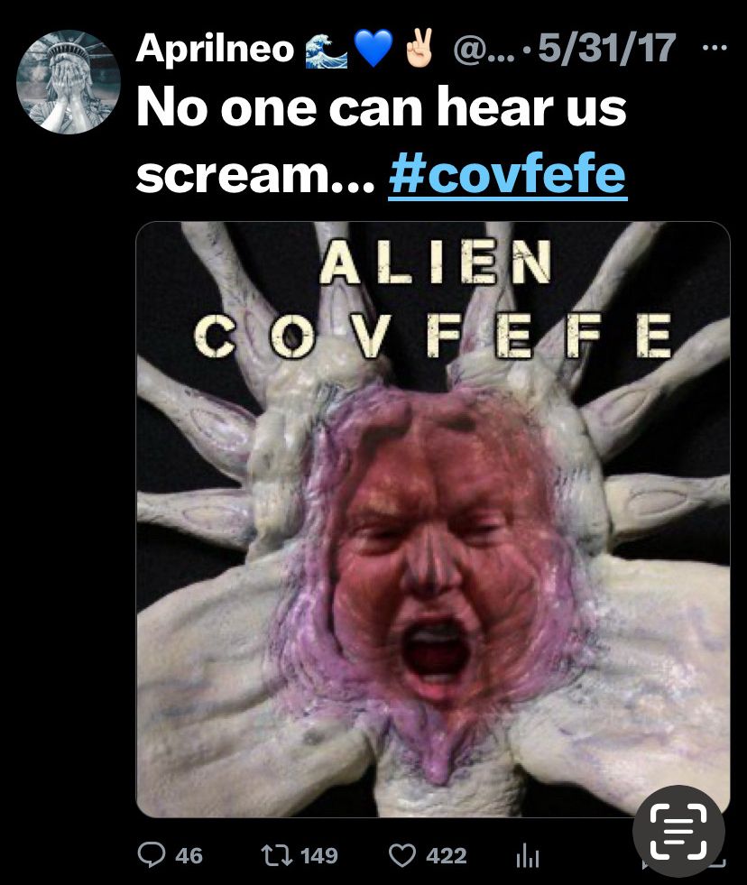 Face hugger trump screaming for covfefe 