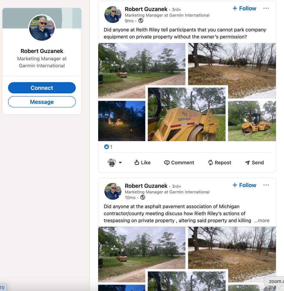 LinkedIn screencap #04 of dude harassing company and company's marketing manager over parking on private property