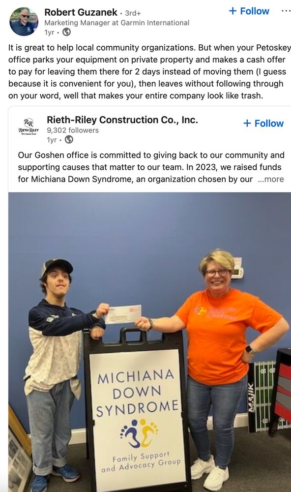 LinkedIn screencap #07 of dude harassing company and company's marketing manager over parking on private property