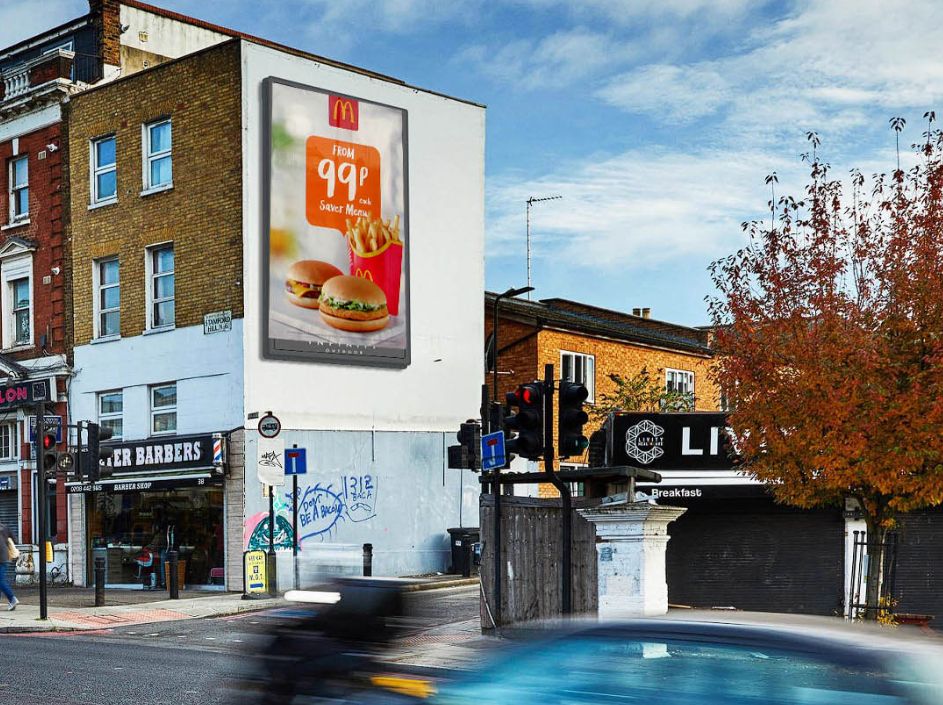 Mock up of large digital billboard with mcdonalds ad