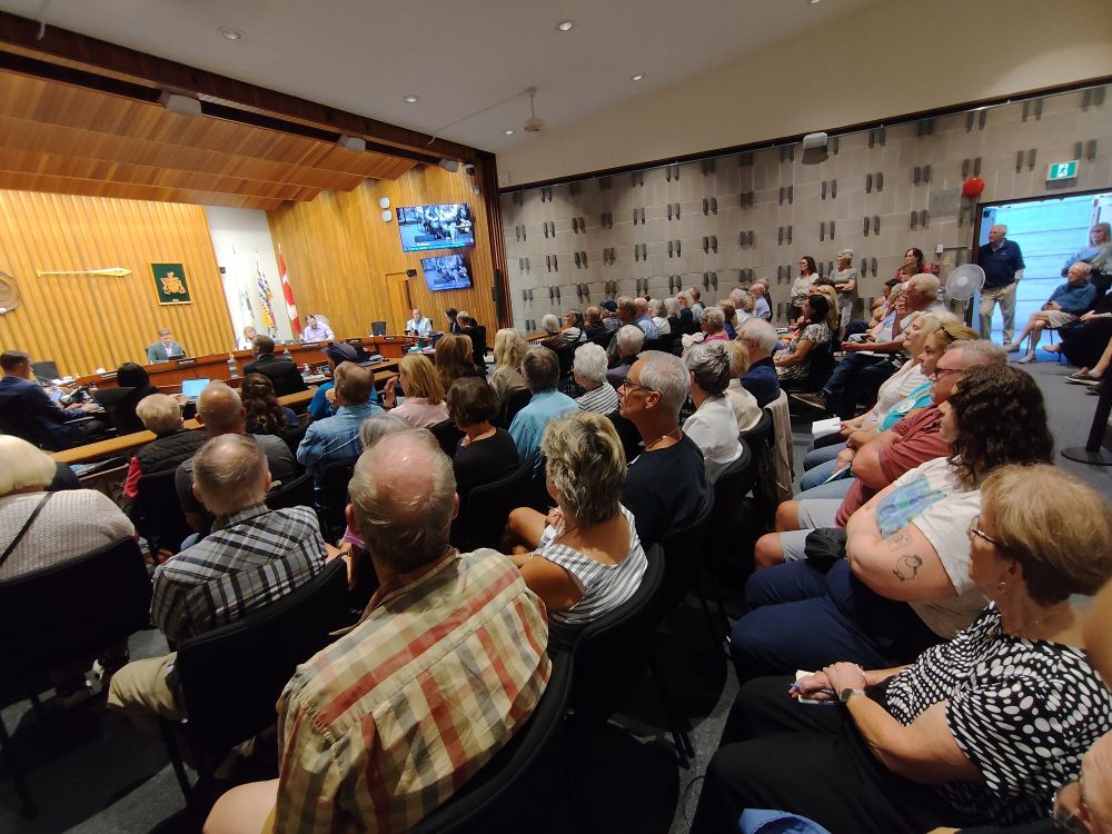 Full crowd at the Saanich council meeting on July 7.