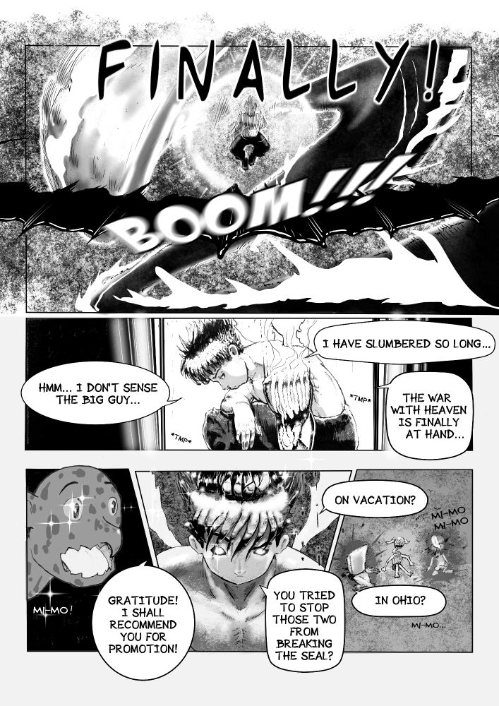 comic page from blood.lock, the murderbot is out of his cage. heaven trembles.