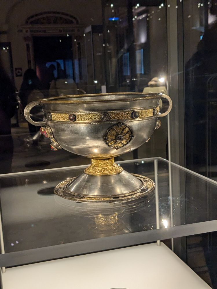 The Ardagh Chalice. Silver with gold and jewels. 