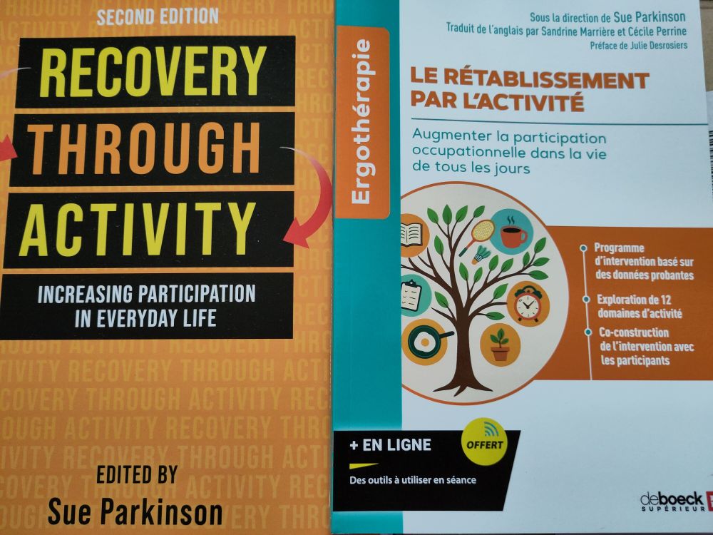 Covers of the English and French versions of the Recovery through Activity handbook.