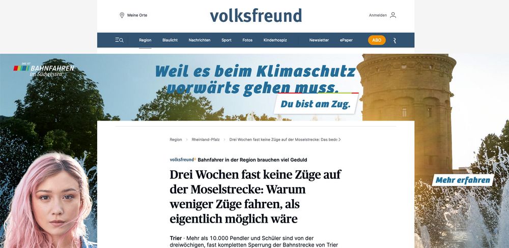 Screenshot der Webseite Volksfreund.de